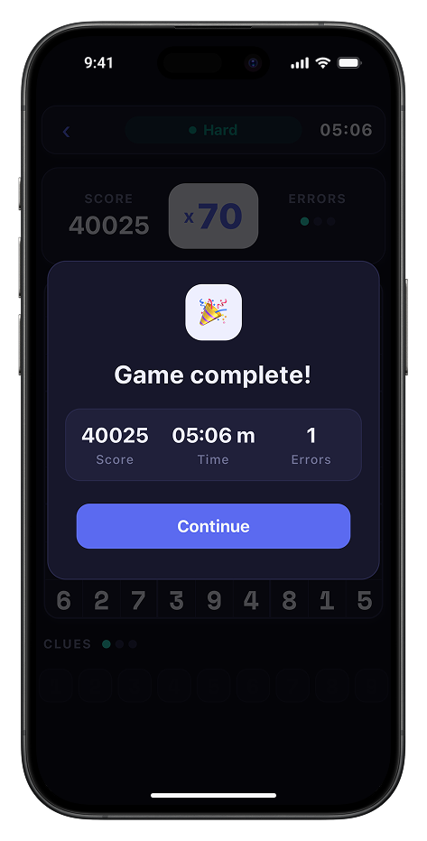 Game completion modal